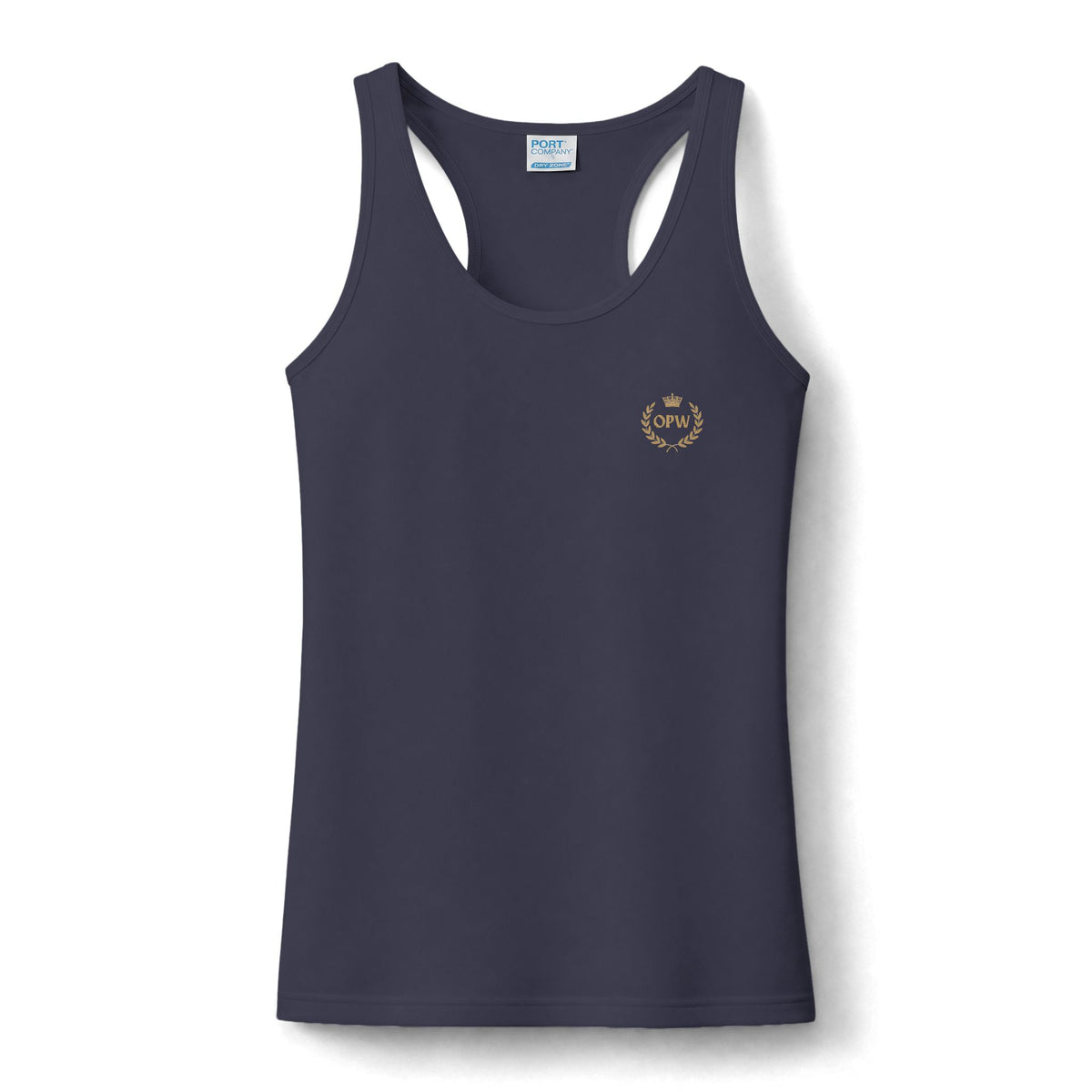 Women's Performance Tank — Small Gold 'Crew' Laurel Emblem
