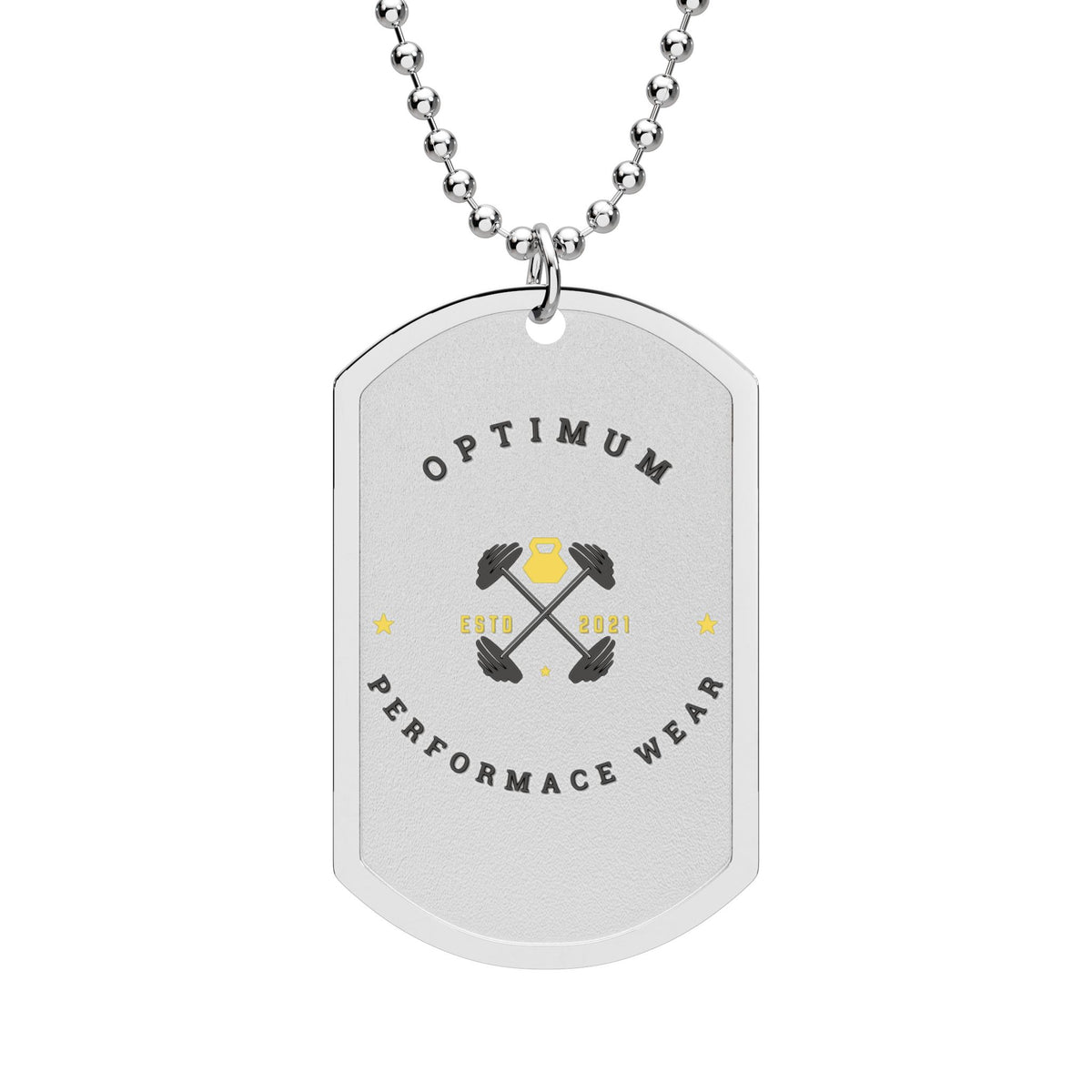 Fitness Dog Tag Necklace — 'Optimum Performance Wear' Logo