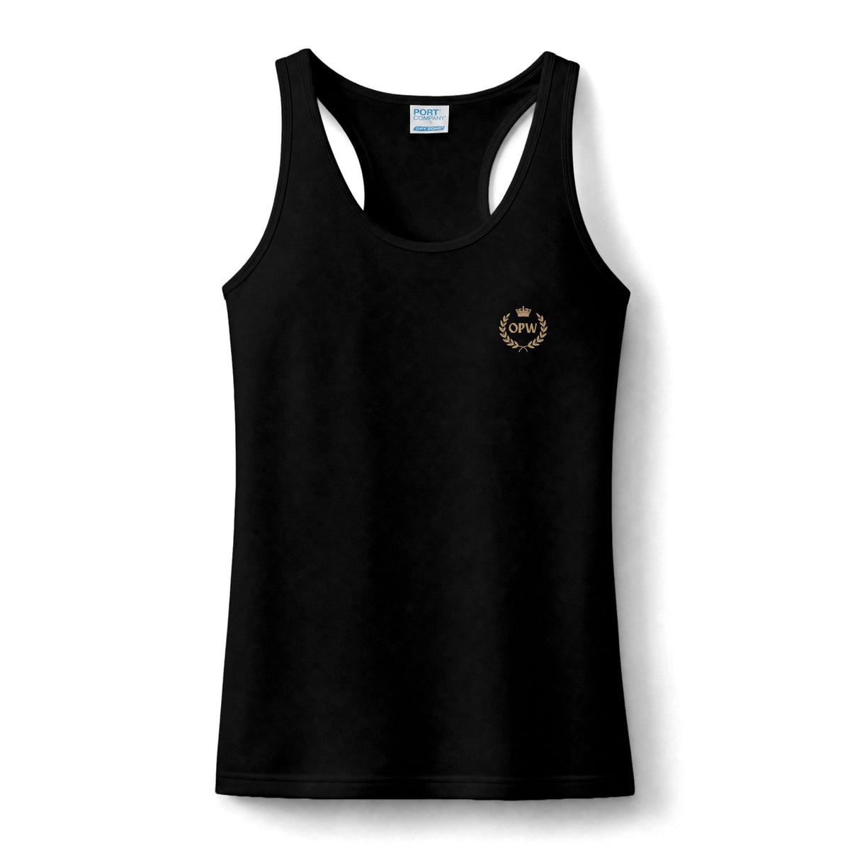 Women's Performance Tank — Small Gold 'Crew' Laurel Emblem