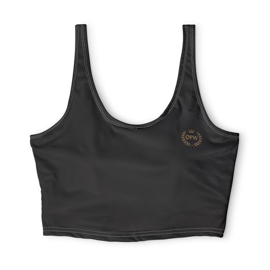 QR Code Black Sports Bra — Tech-Friendly Workout Crop Top