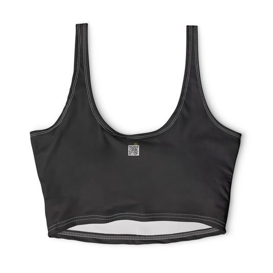 QR Code Black Sports Bra — Tech-Friendly Workout Crop Top